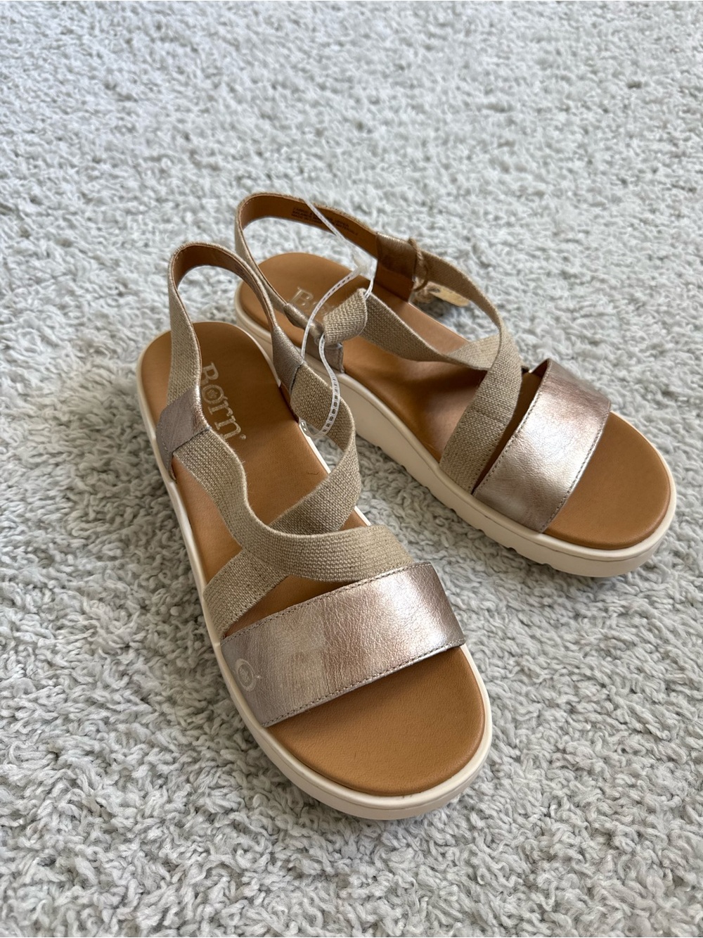 Born Women's Metallic Rose Gold and Tan Strappy Sandals
